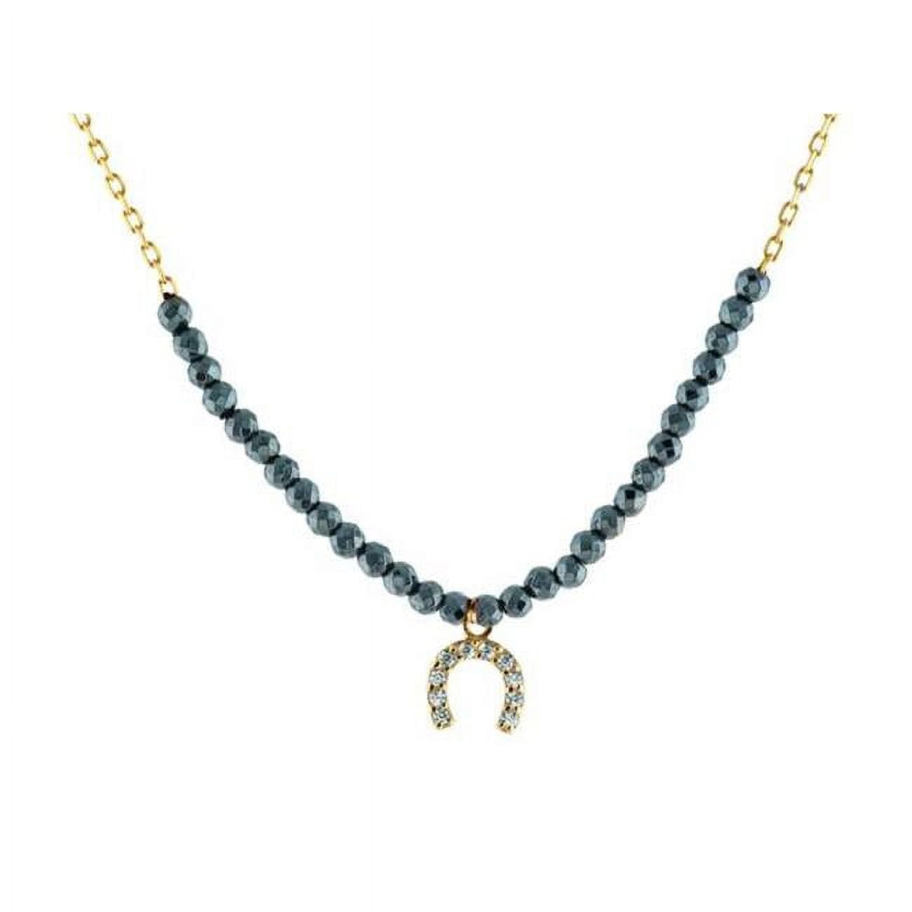 551148h 16 In. Plus 2 In. Extension Horseshoe Necklace With Natural Hematite In Sterling Silver