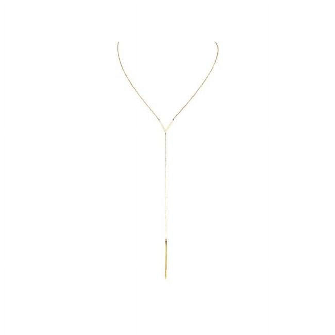 Gold Cubic Zirconia Bar & Lariat Silver Layered Necklace