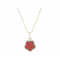 761149c 16 In. Gold Plated Red Coral Flower Pendant Necklace In Sterling Silver