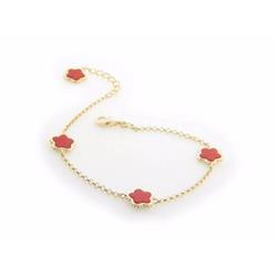 762112c 7 & 1 In. Four Coral Flower Charms Bracelet In Vermeil Sterling