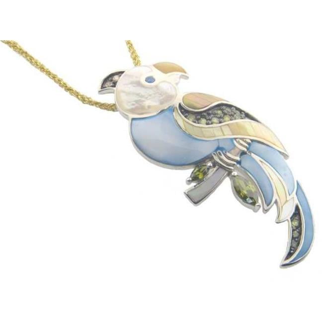851120 Vintage Mother Of Pearl & Zirconia Parrot Pendant In 925 Sterling Silver