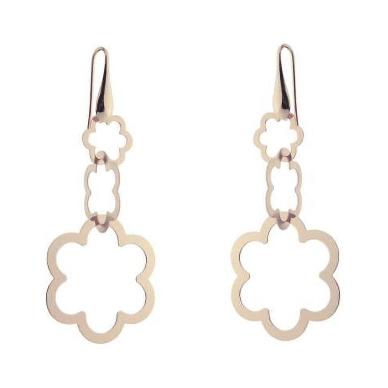 95117p 3 In. Dangling Rose Plated Flowers Silhouett Interwined Sterling Silver Earrings