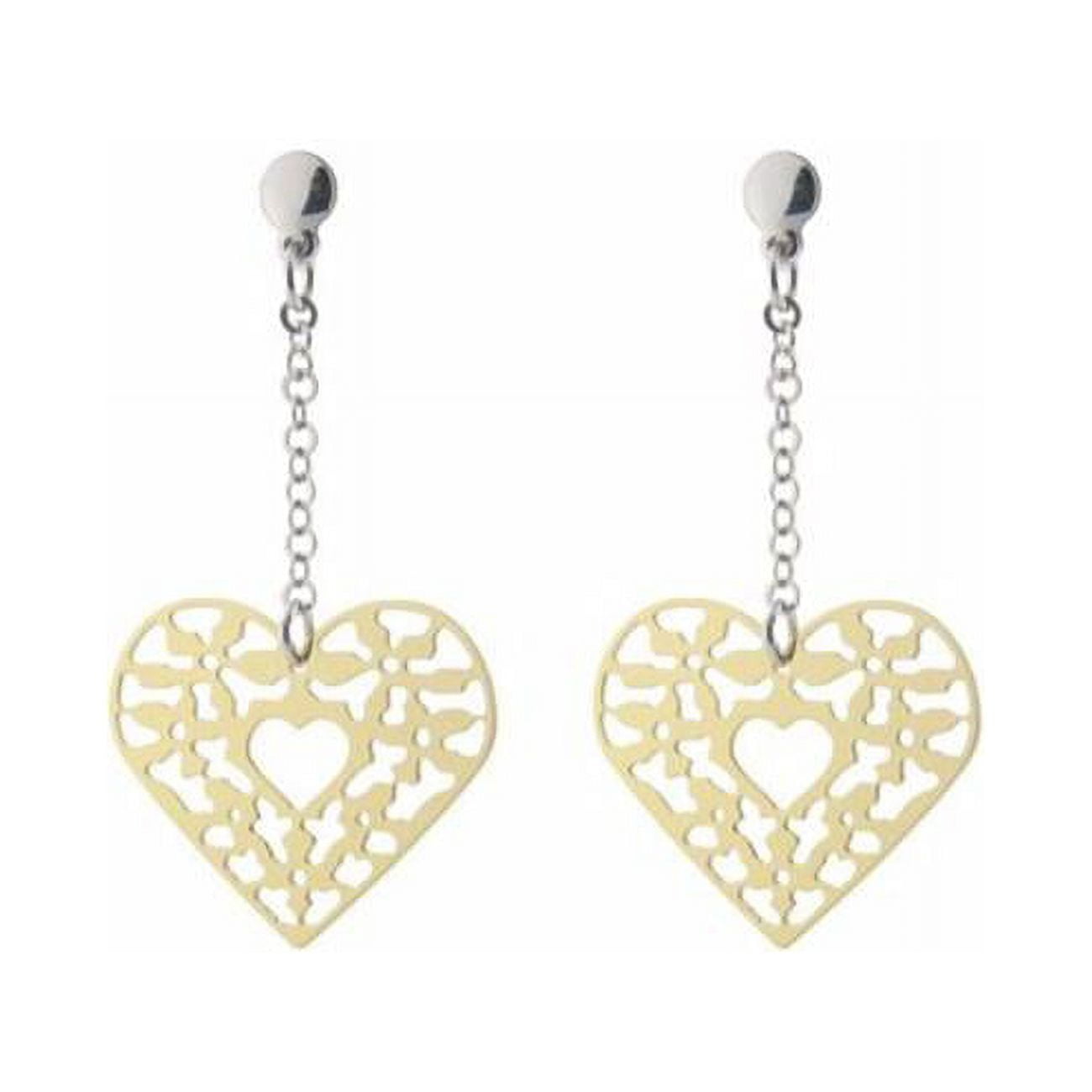 95119 2 In. Dangling Gold Plated Filigree Heart Sterling Silver Earrings