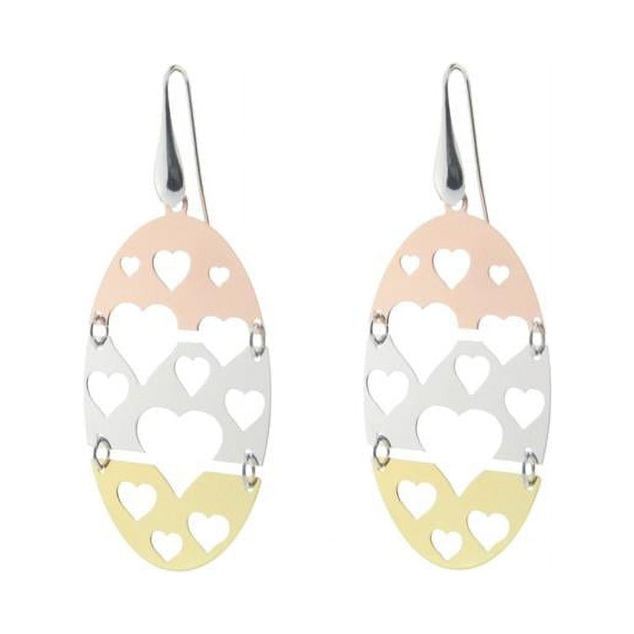 95122 2.5 In. Large Oval Hearts Cutout Hook Earrings In Sterling Silver - Gold, Pink & Silver
