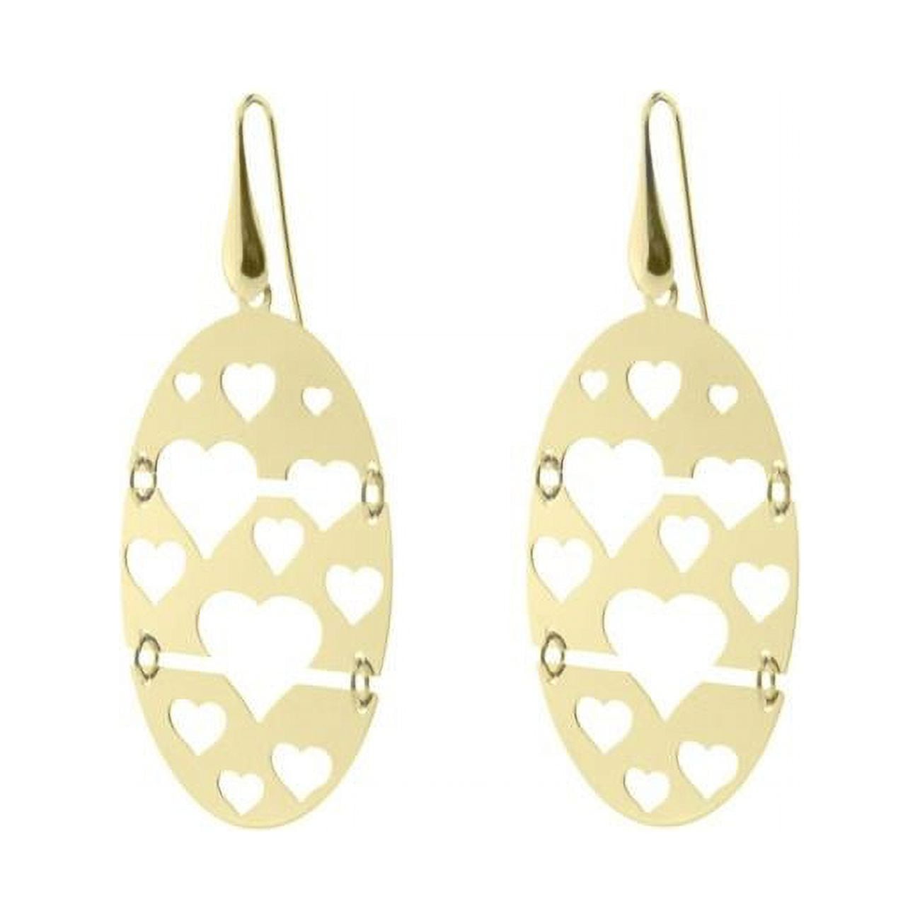 95122g Large Golden Oval Hearts Cutout Hook Earrings In 18k Plated Sterling Silver