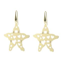 95124 2 In. Movable With Cutout Hearts Sterling Silver Gold Plated Star Earrings