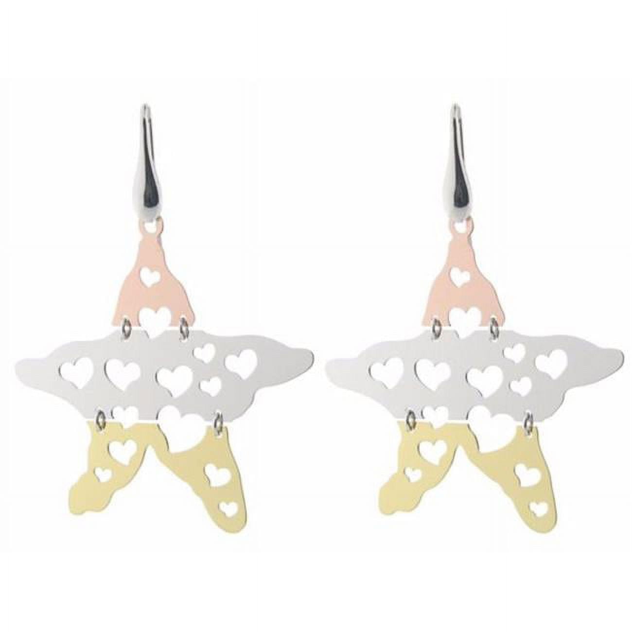 95124m 2 In. Movable With Cutout Hearts Sterling Silver Tri Color Gold Plated Star Earrings