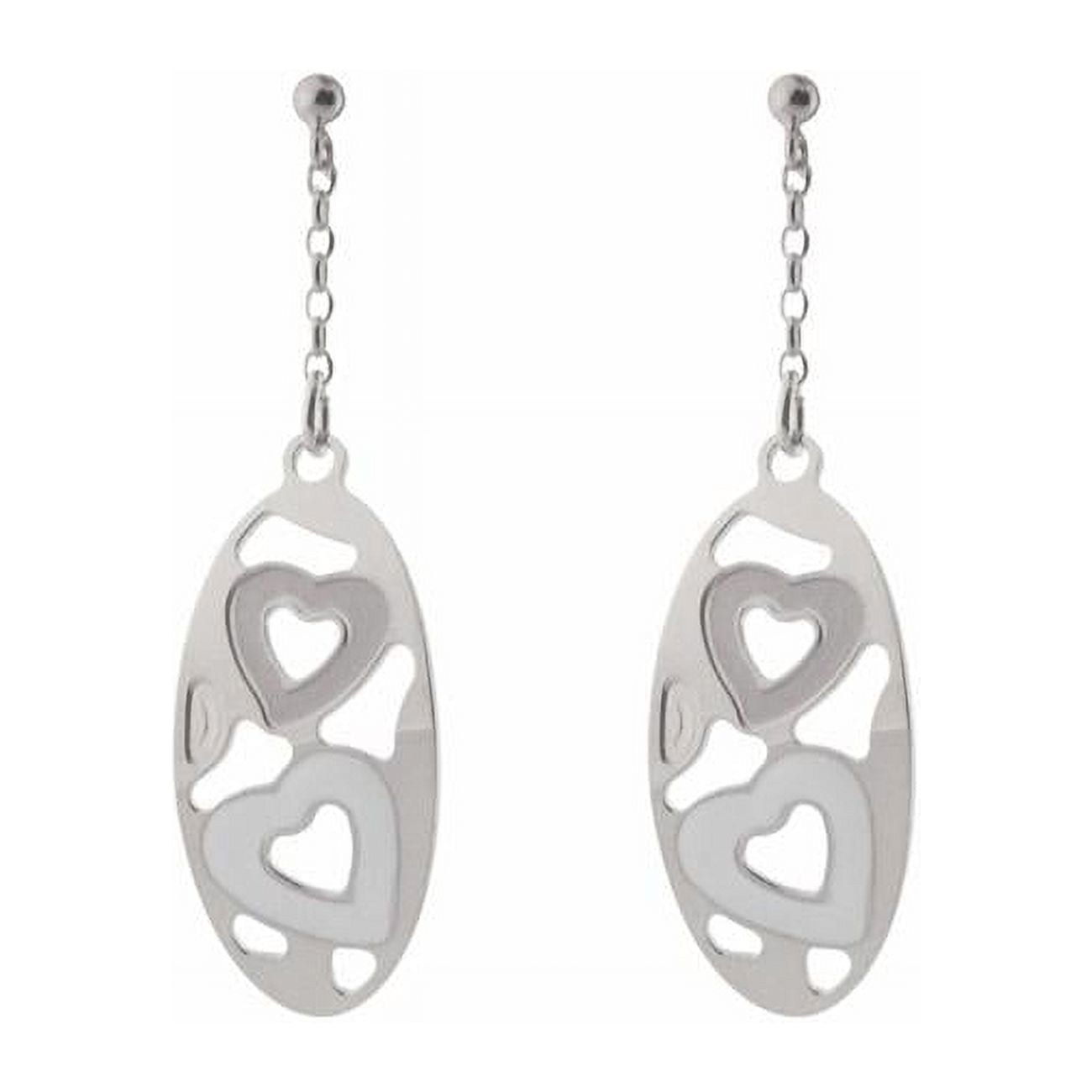 95127p Rose Vermeil & White Enamel Satin Finish Hearts Sterling Silver Earrings