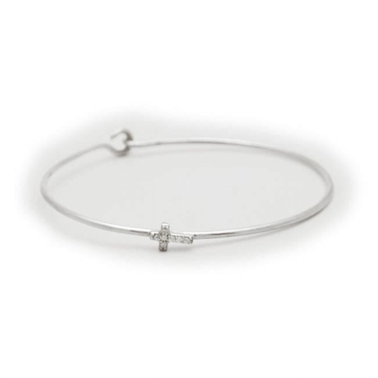 992110 Sterling Silver Bangle Wire Bracelet Accented With A Cz Cross