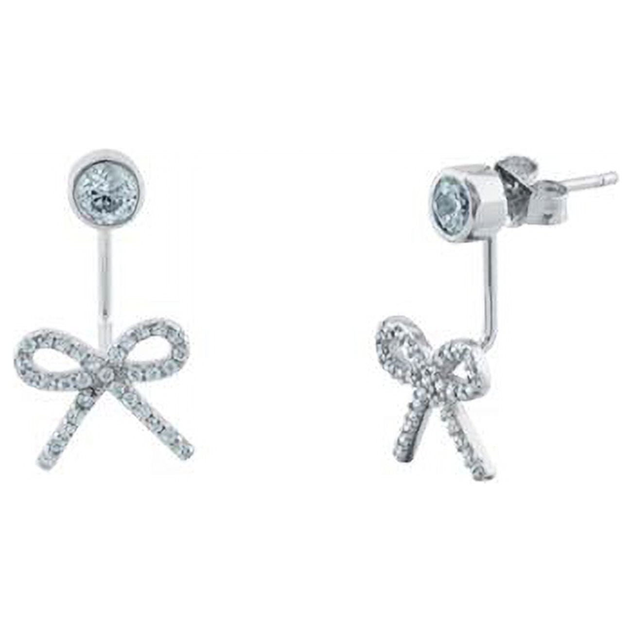 995129 Rhodium Plated Sterling Silver Bow & Rock Cuff Earrings