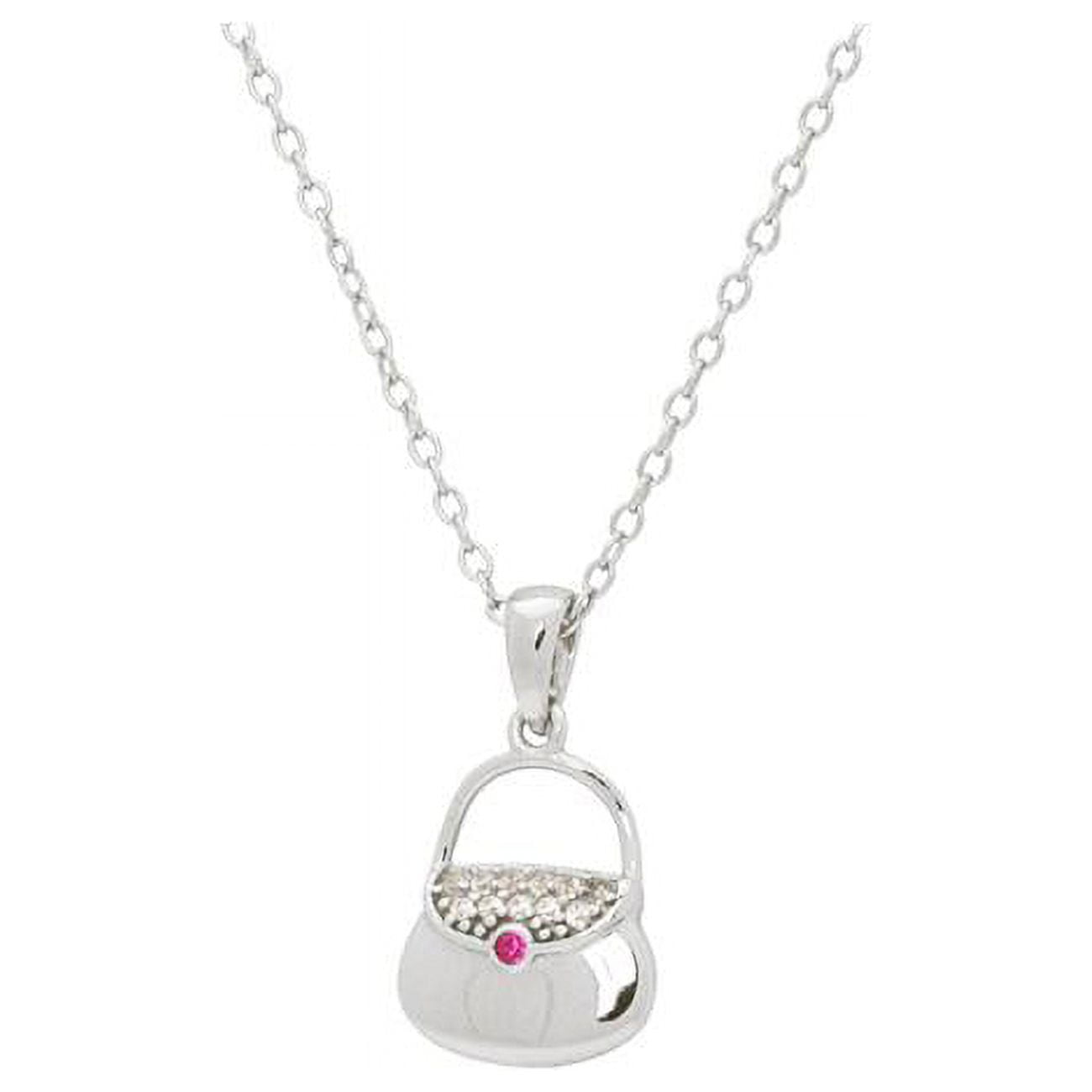 111201 16 & 2 In. Teen Red Cz Purse Pendant Necklace In Sterling Silver