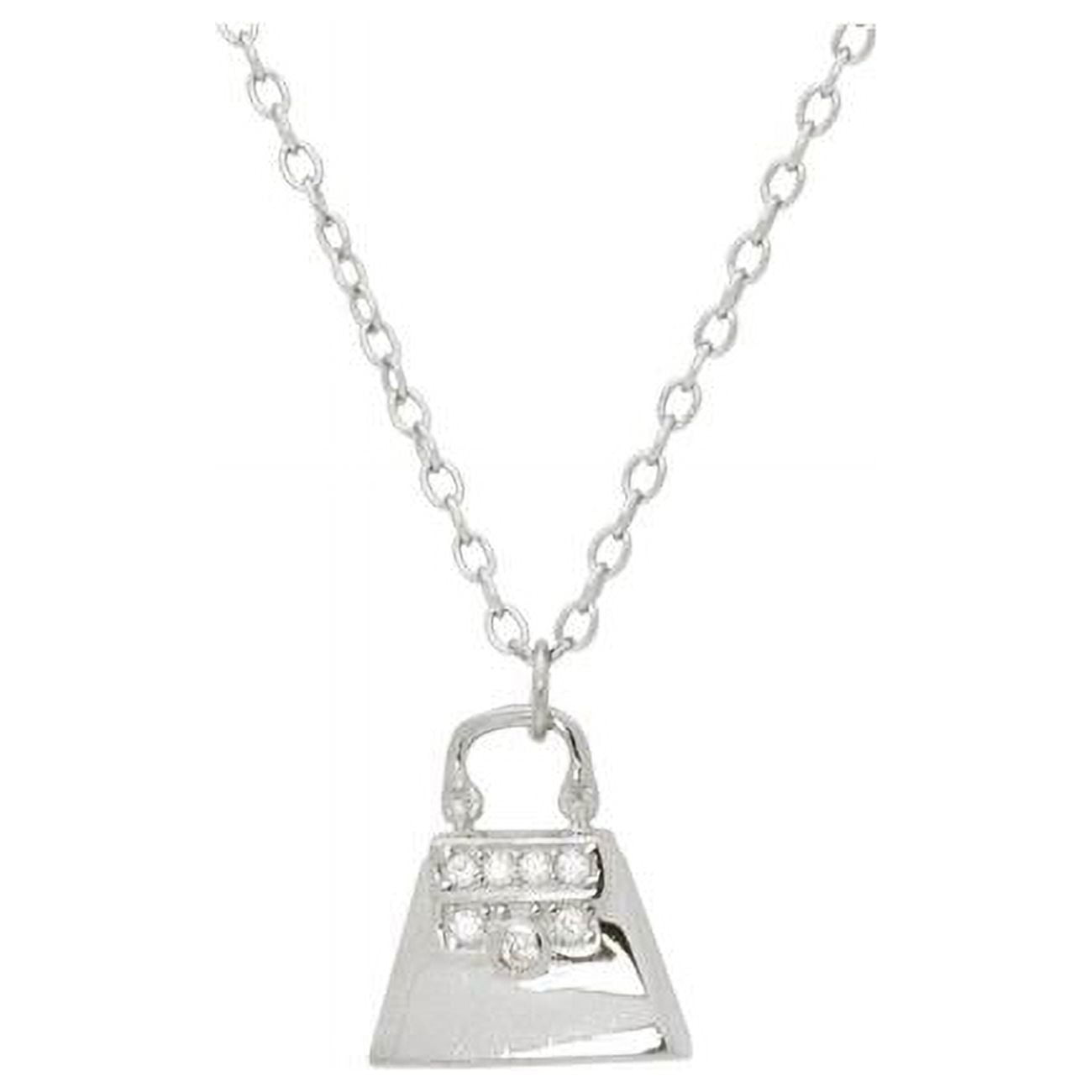 111202 16 & 2 In. Teen Sparkling Cz Purse Pendant Necklace In Sterling Silver