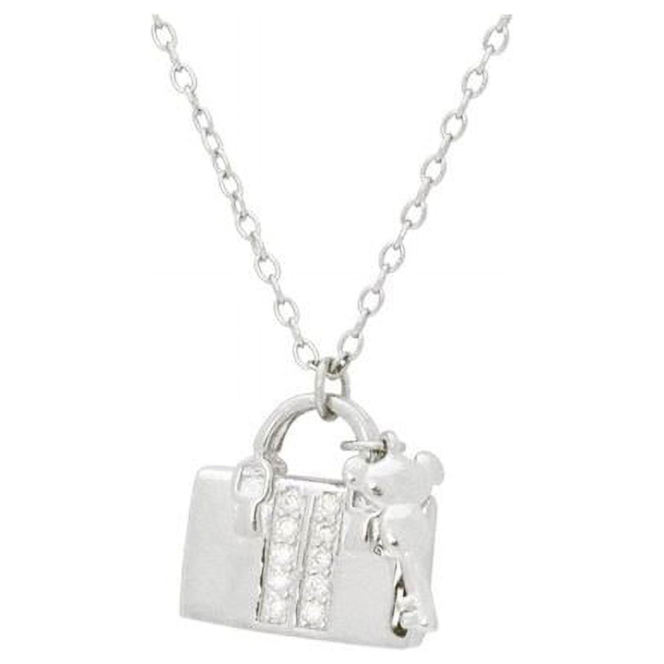 111203 16 & 2 In. Teen Sparkling Cz Purse & Key Pendant Necklace In Sterling Silver
