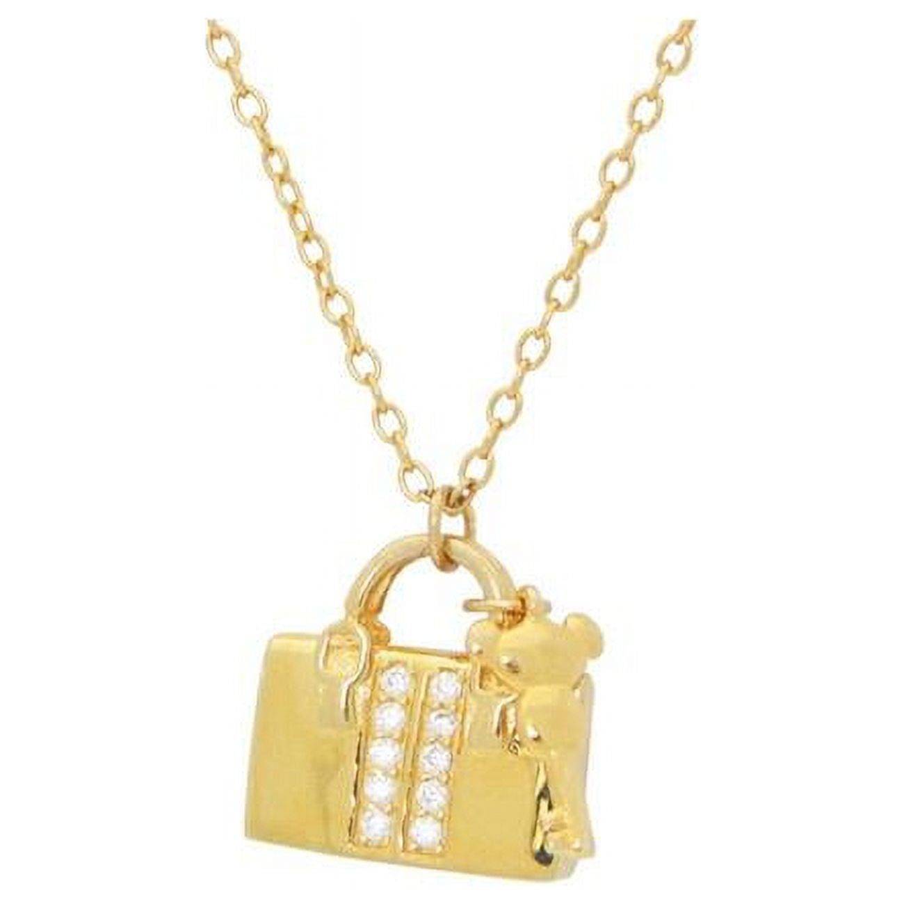 111203g 16 & 2 In. Teen Sparkling Cz Purse & Key Pendant Necklace In Vermeil