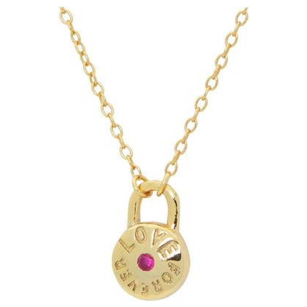 111204g 16 & 2 In. Red Cz Love Forever Lock Pendant Necklace In Gold Plated Silver