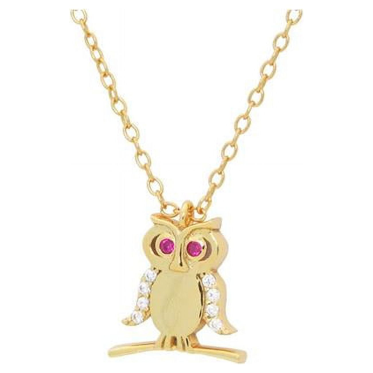 16 & 2 In. Teen Red Cz Owl Pendant Necklace In 18k Gold Plated Silver