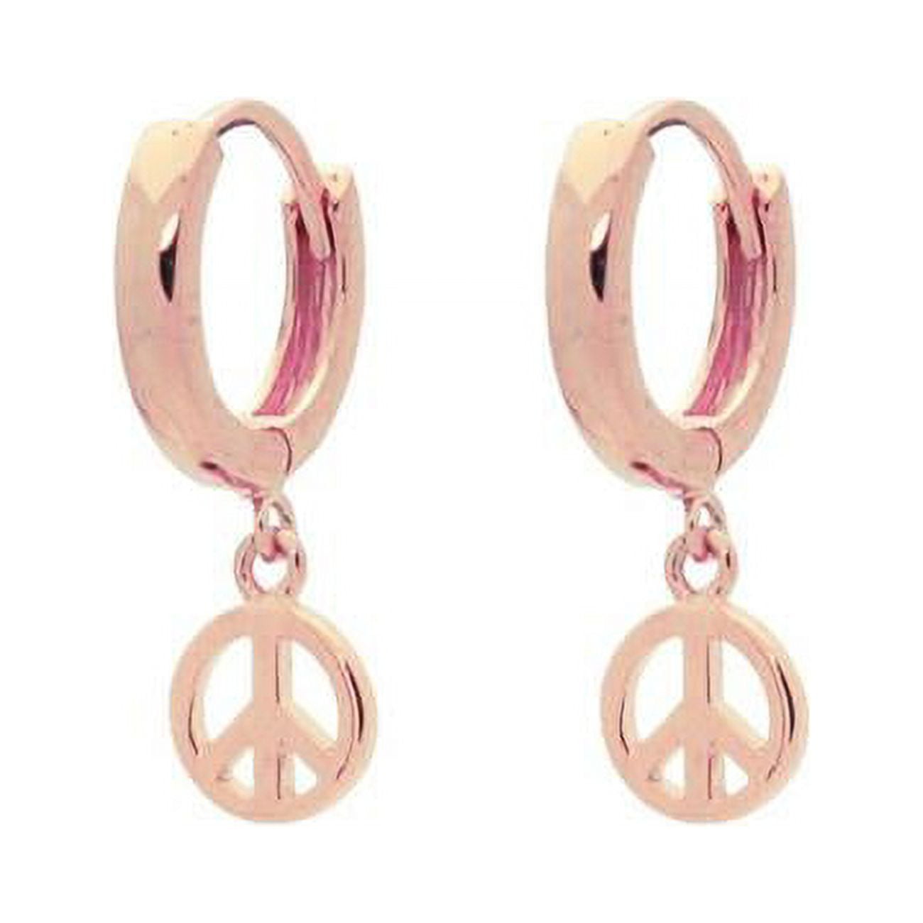 215264p Mini Huggie Girls Earrings Peace Sign In Pink Plated Sterling Silver