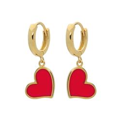 215265r Mini Huggie Girls Earrings With Red Enamel Hearts In Vermeil
