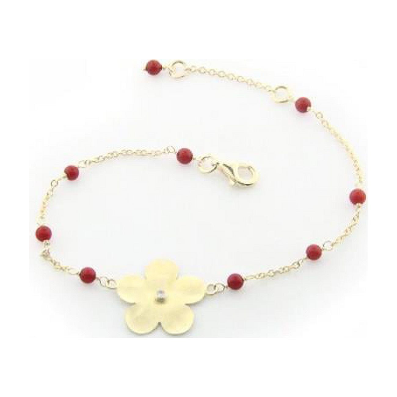 2b2216c 6 In. Hammered Gold Plated Sterling Silver Flower Of Life & Coral Beads Chain Bracelet For Girls