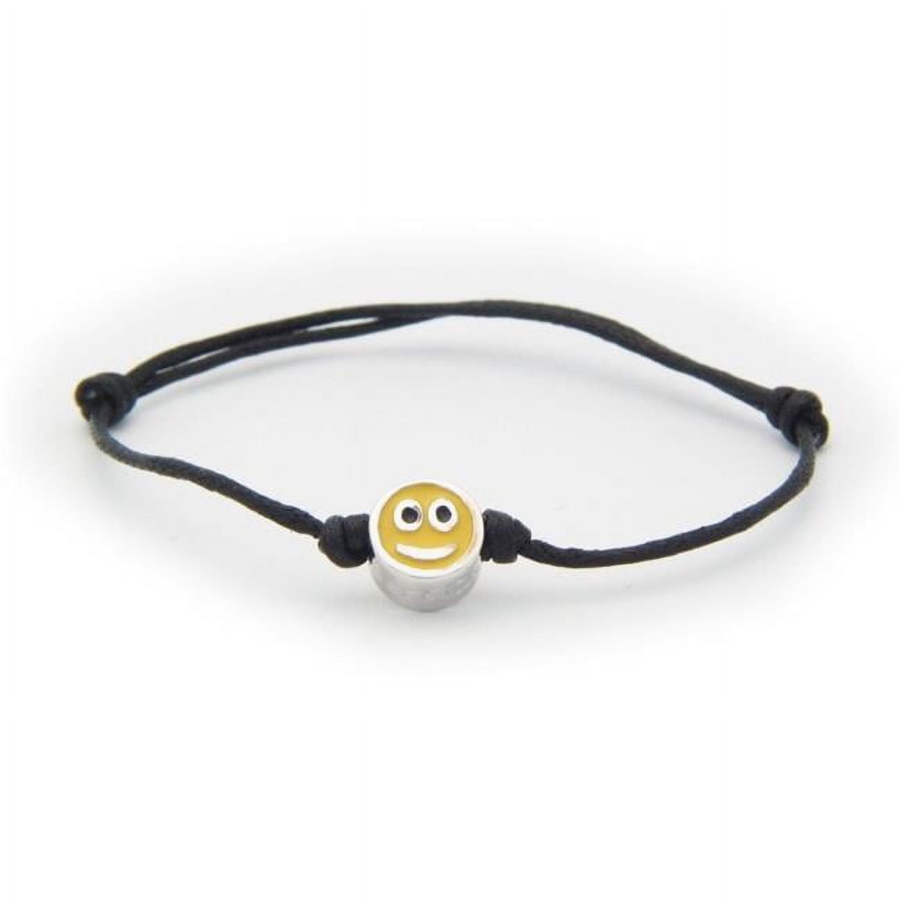 Smile Smile Face Enamel Charm Sterling Silver Adjustable Black Cord Bracelet