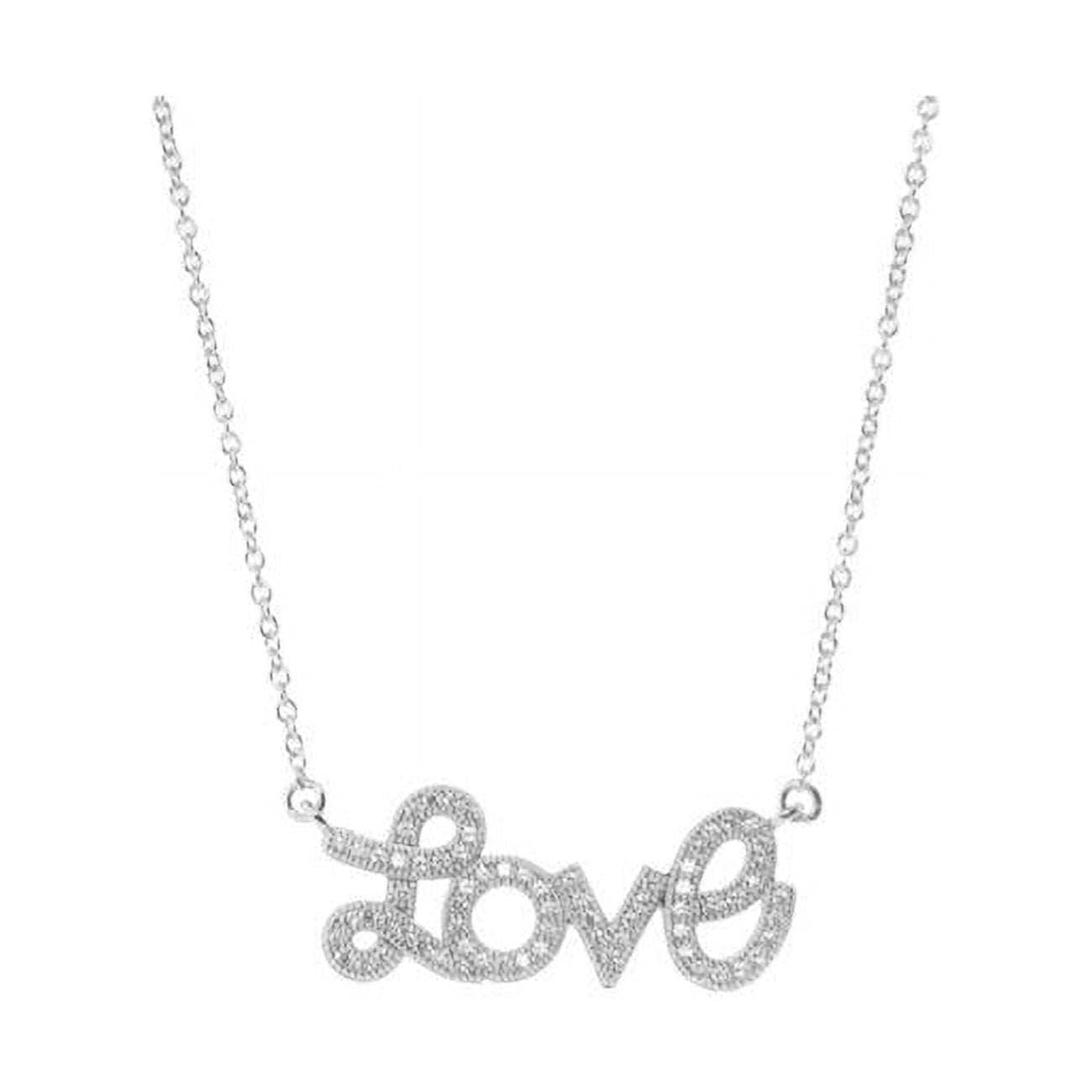 101173 16 & 2 In. Pave Love Script Necklace In Rhodium Plated Sterling Silver