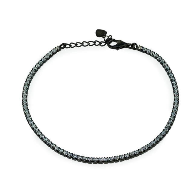 102121b Midnight Black Plated Sterling Silver Mini Brilliant Cz Tennis Bracelet