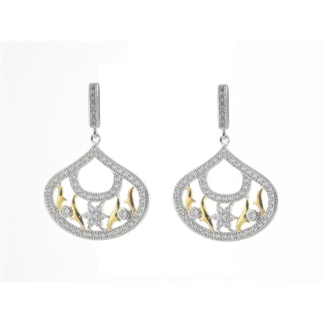 105128 Royal Gala Two Tone Cz Earrings In Sterling Silver