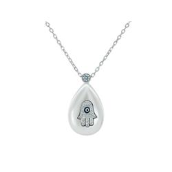 111808 15.5-17.5 In. Sterling Silver Mother Of Pearl Hamsa Drop Pendant Necklace
