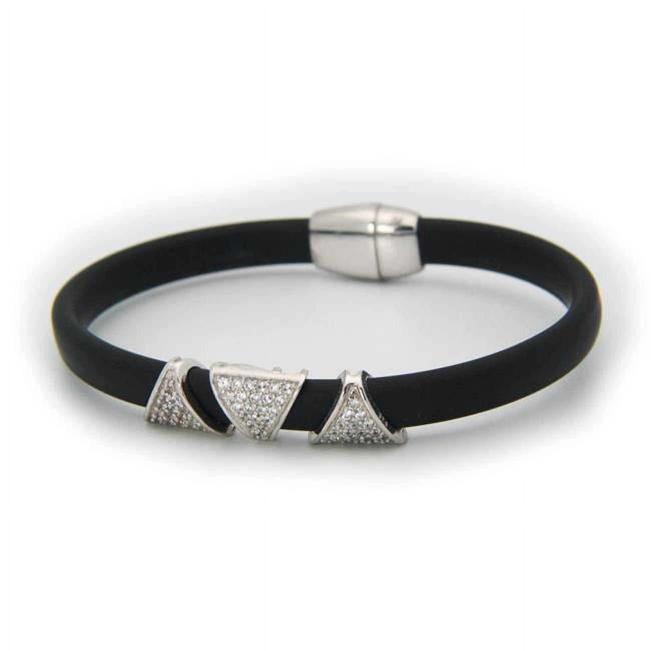 122130b Sterling Silver Sparkling Pyramids Black Bracelet With Magnetic Clasp