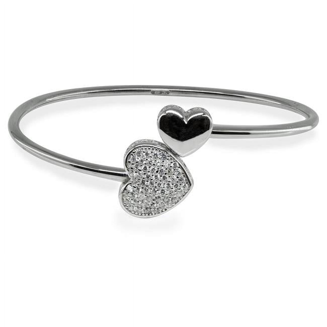 122137 Sparkling Cz Heart Cuff Bangle In Sterling Silver