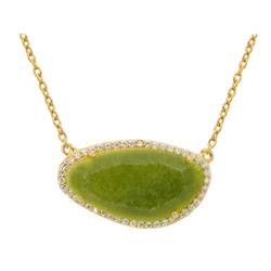 9g1109o 16 In. Gold Plated Sterling Silver Lime Jade Slice Stone Necklace