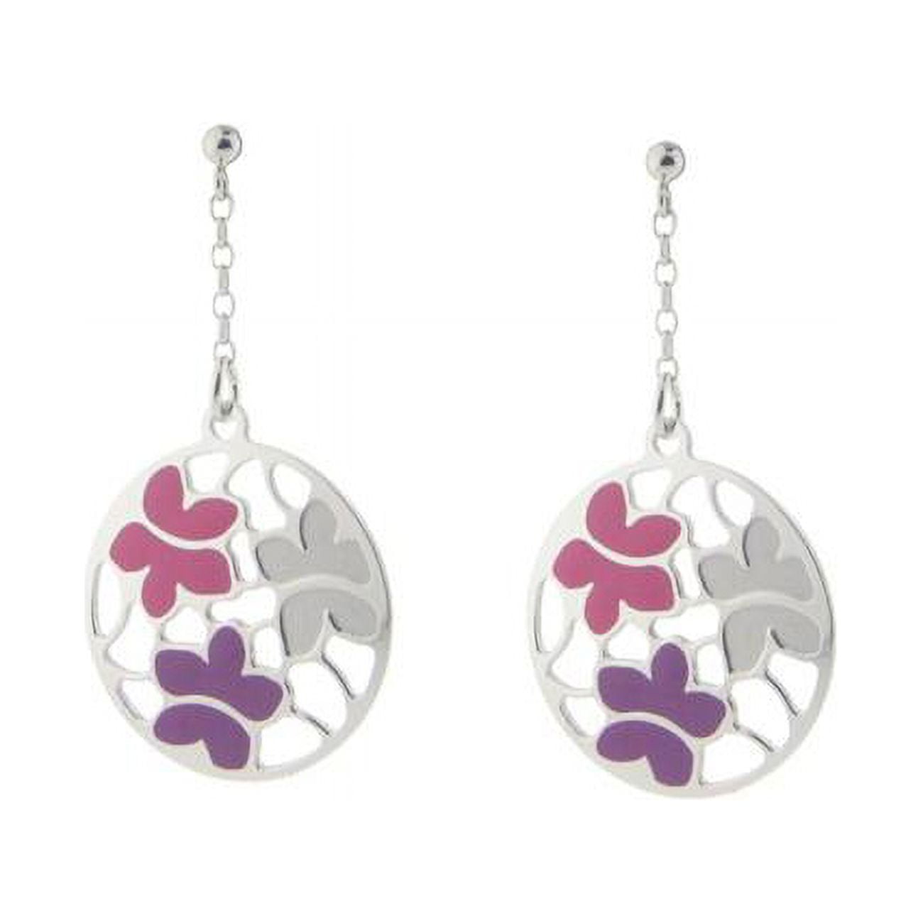 9s107p Etruscan Rose & Purple Flower Earrings In Sterling Silver