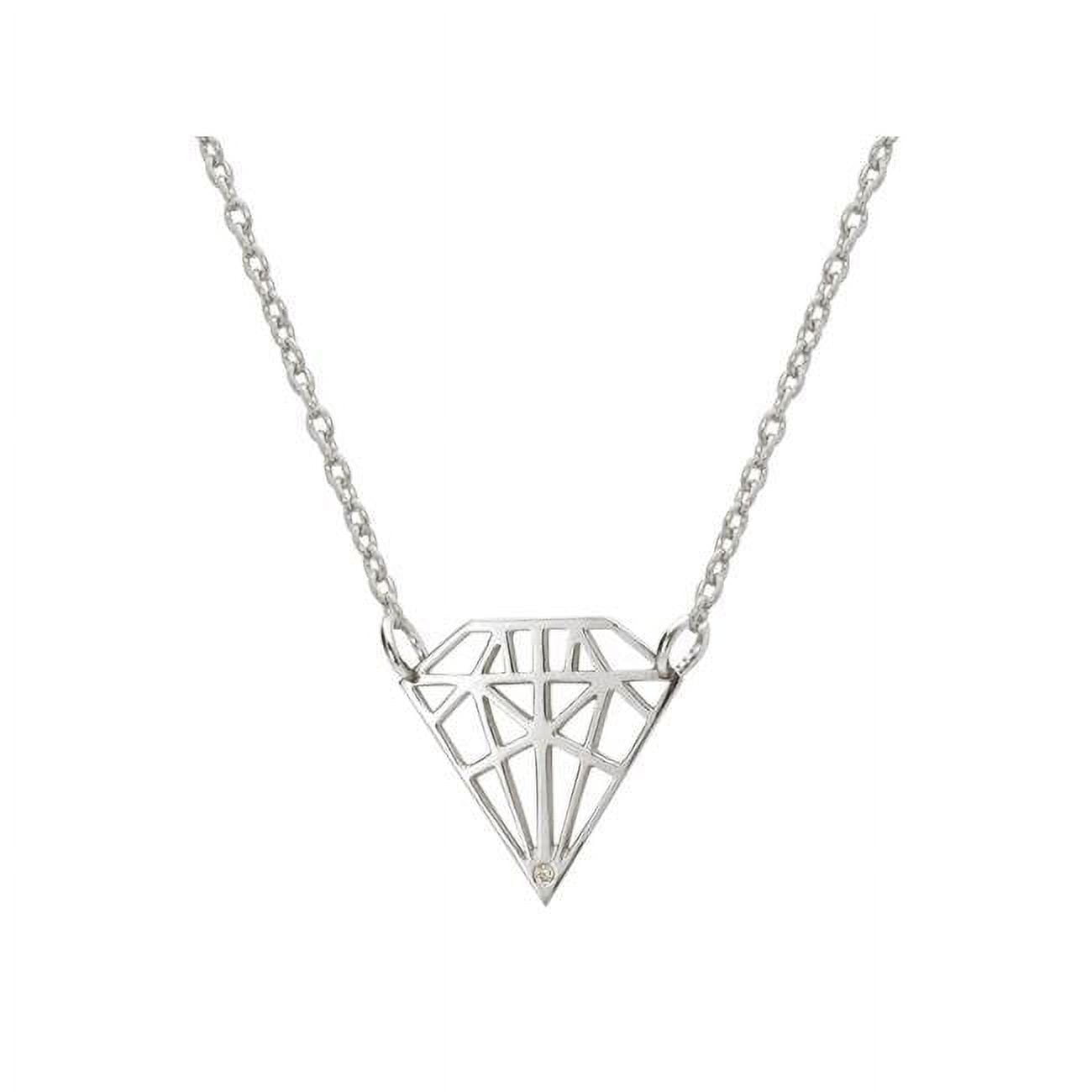 Je1110 925 Sterling Silver Necklace Diamond Shaped Pendant With Sparkling Cz Stone