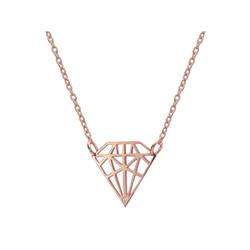 Je1110p 925 Rose Gold Sterling Silver Necklace Diamond Shaped Pendant With Sparkling Cz Stone