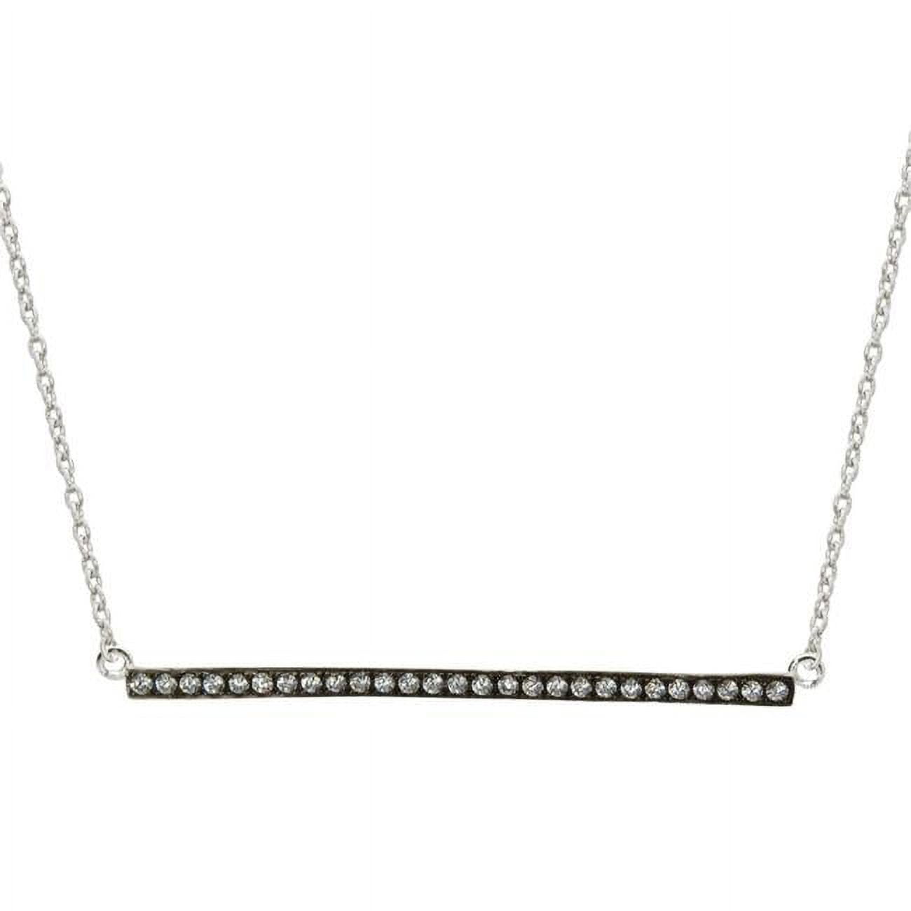 Je1129s 16 & 1 In. Mini Sterling Silver Sideways Charcoal Bar Pendant Cubic Zirconia Stone Necklace