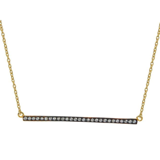 16 & 1 In. Mini Sterling Silver Sideways Gold Charcoal Bar Pendant Cubic Zirconia Stone Necklace