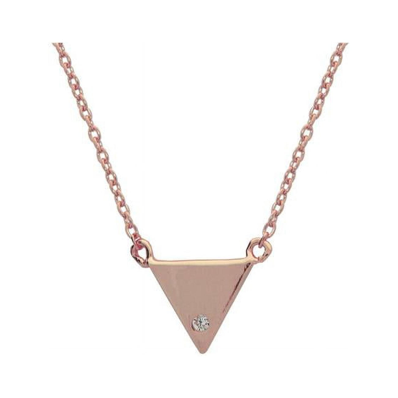 Je1133p 15 & 1 In. Rose Gold Mini Triangle & Cz Pendant Necklace In Sterling Silver