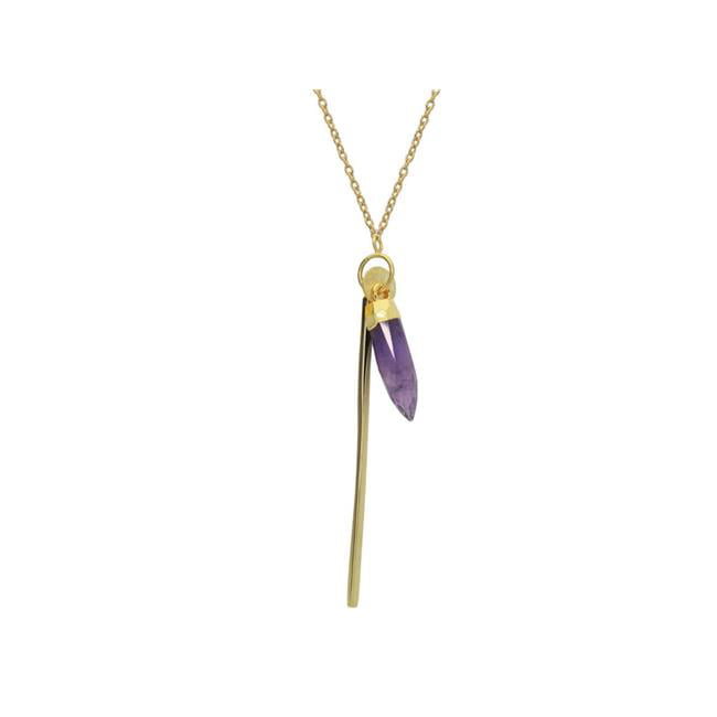 Je1139a 30 In. Amethyst Bullet & Golden Bar Necklace In Gold Plated Sterling Silver