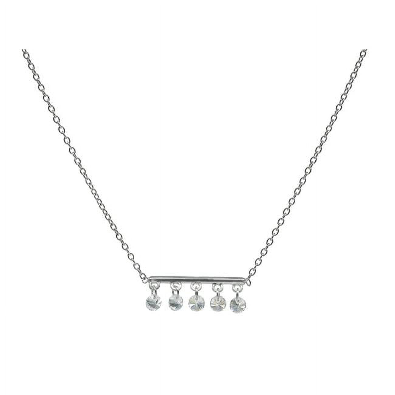 Je1160 Thin Briollette Cz Silver Bar Necklace In Sterling Silver