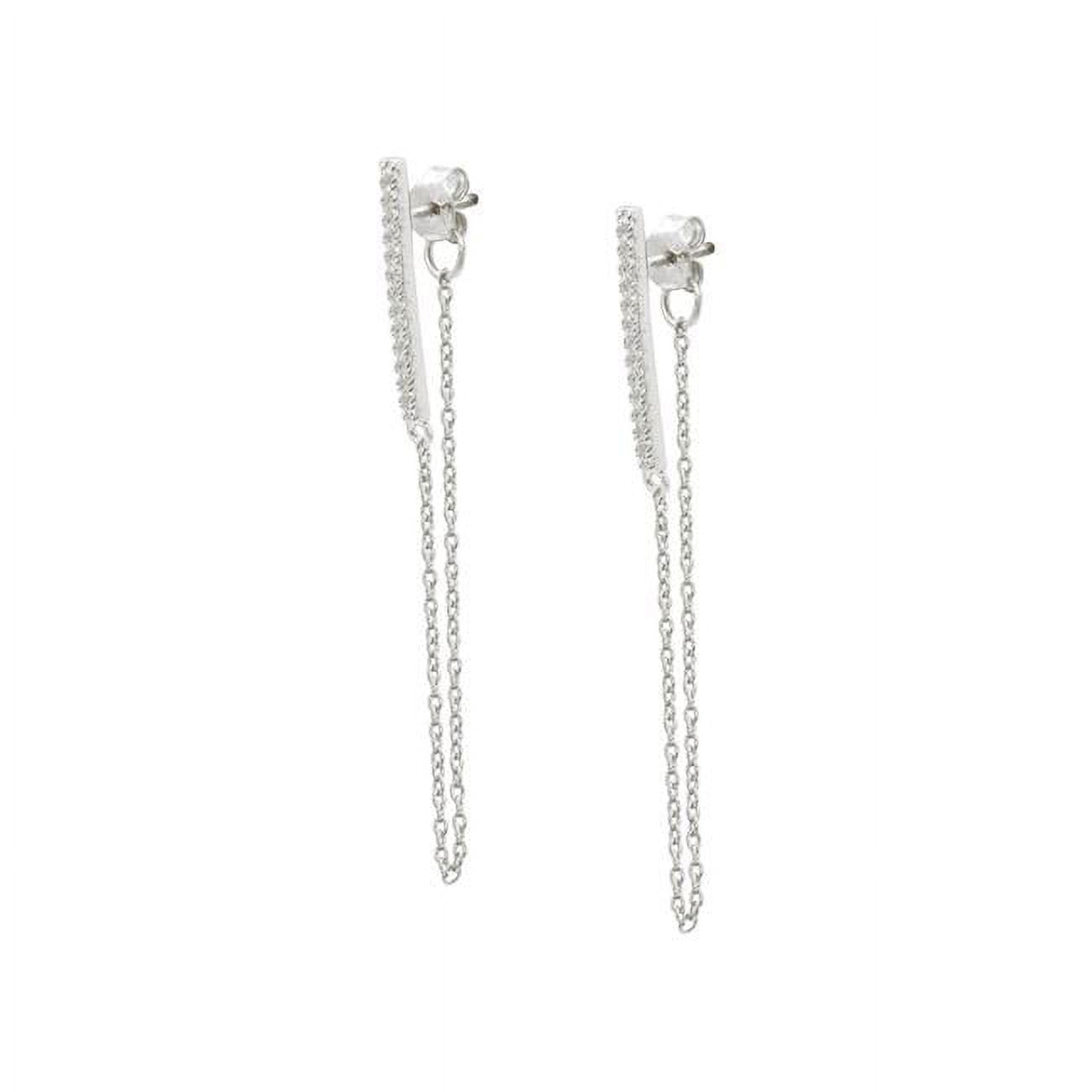 Je5128 1.75 In. Sterling Silver Bar & Chain Studs