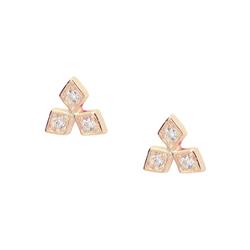 Snow Flake Cz Stud Earrings In Rose Gold Plated Silver