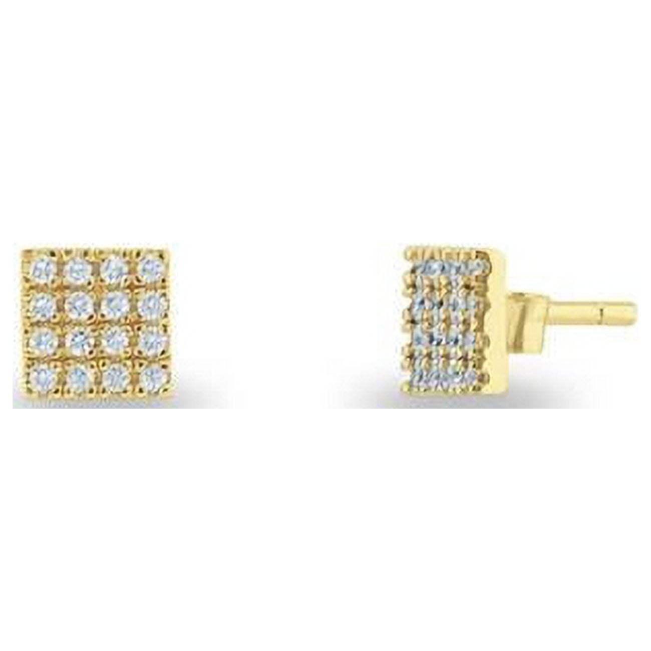 Gold Square Brilliance Stud Earrings In Sterling Silver