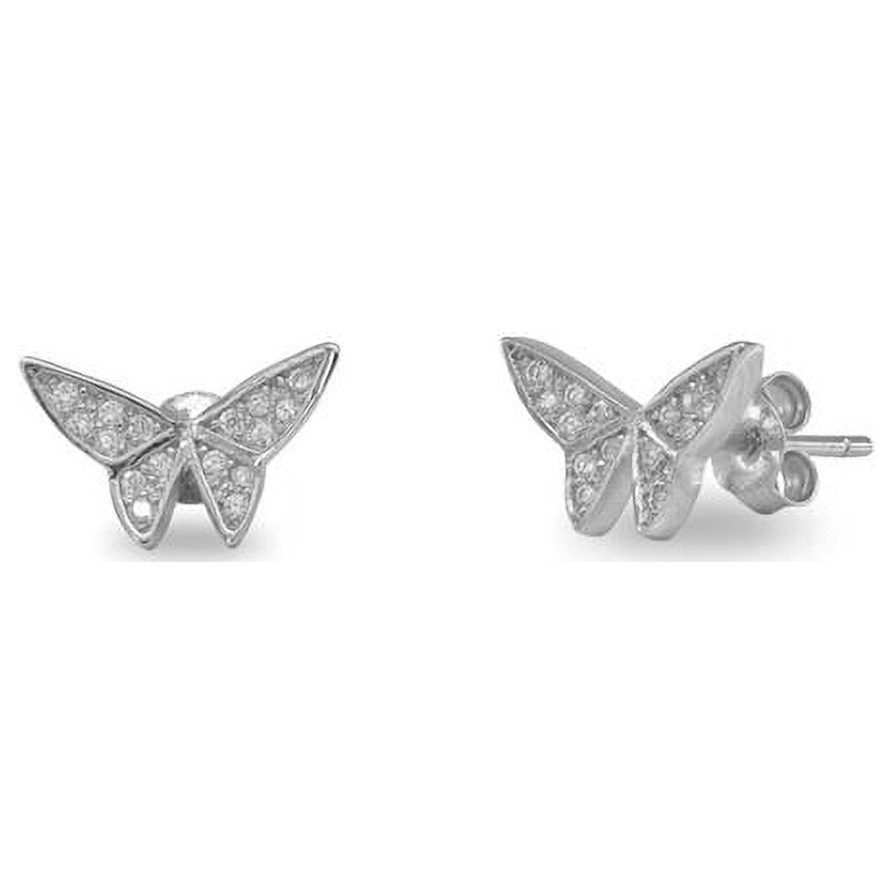Butterfly Cz Stud Earrings In Sterling Silver