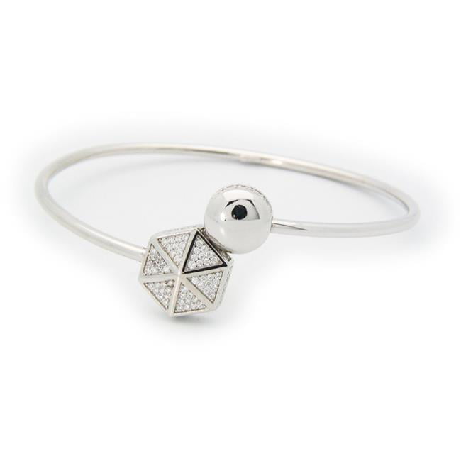 122138 Sparkling Cz Hexagon Cuff Bangle In Sterling Silver