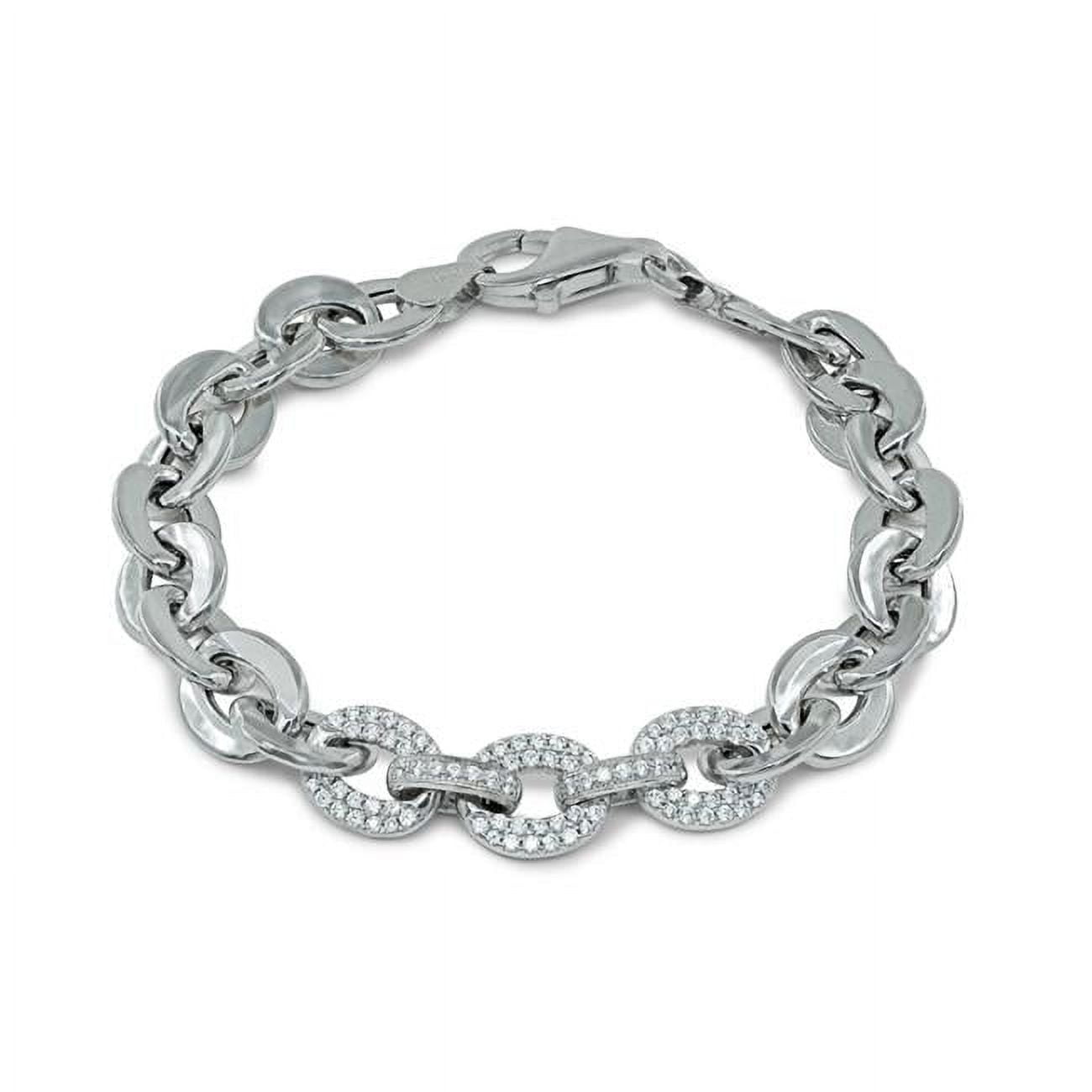 122178 17 In. Designer Flat Bracelet Links With Centered Cz Links