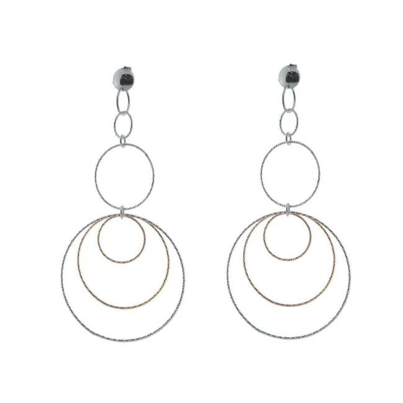 125119b Diamond Cut Concentric Hoop Earrings In Sterling Silver Black & Pink Rhodium