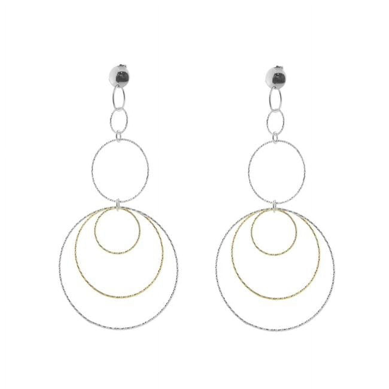 125119g Diamond Cut Concentric Hoop Earrings In Sterling Silver & Gold Plated