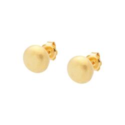 11 Mm Gold Plated Sterling Silver Flat Ball Stud Earrings - Satin