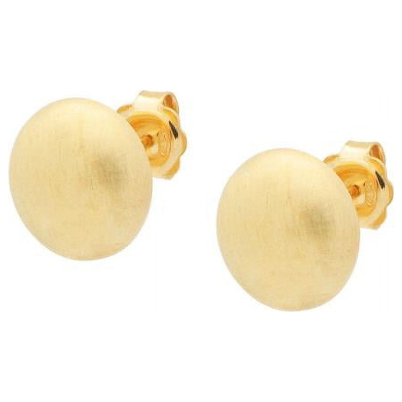 12s137g 13 Mm Sterling Silver Gold Plated Flat Ball Stud Earrings - Satin