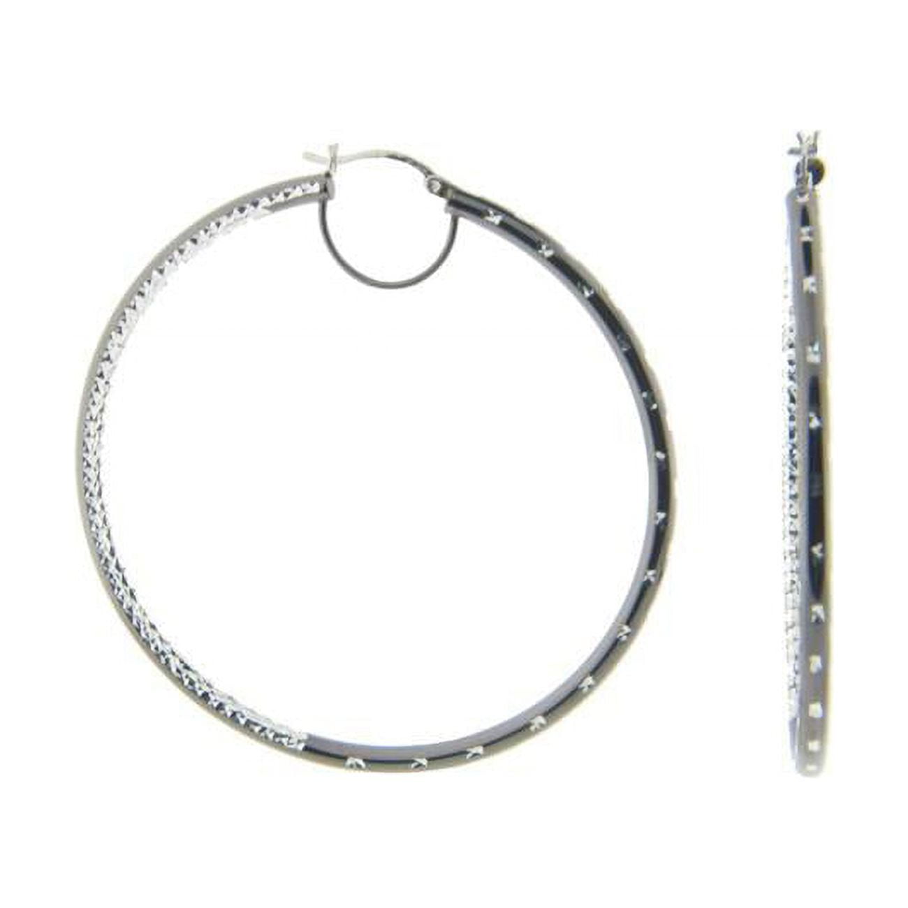 155103b Large Diamond Cut Hoop Earrings In Sterling Silver & Black Rhodium